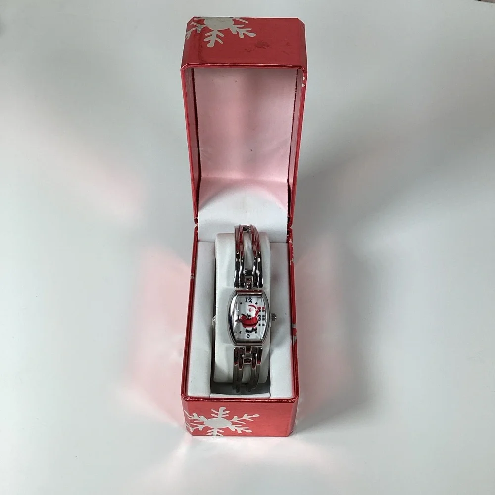 New Santa Watch Silver Adjustable Band, Christmas Red Presentation Box